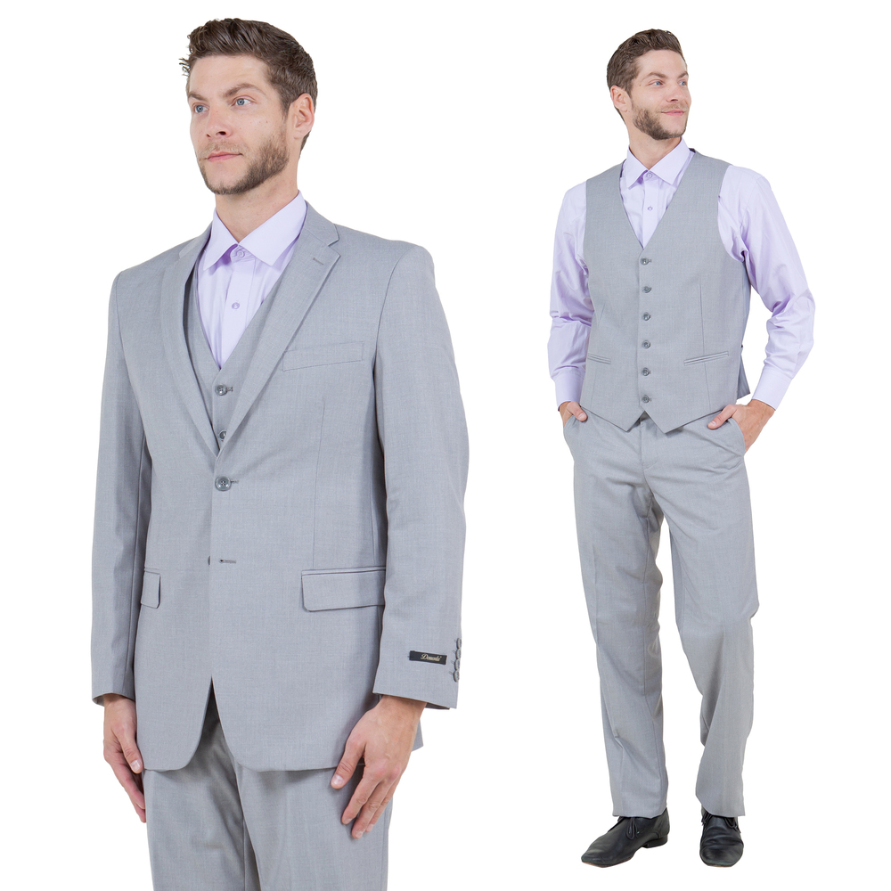 Modern Fit 3pc Mens Suit Set by Demantie, Light Grey